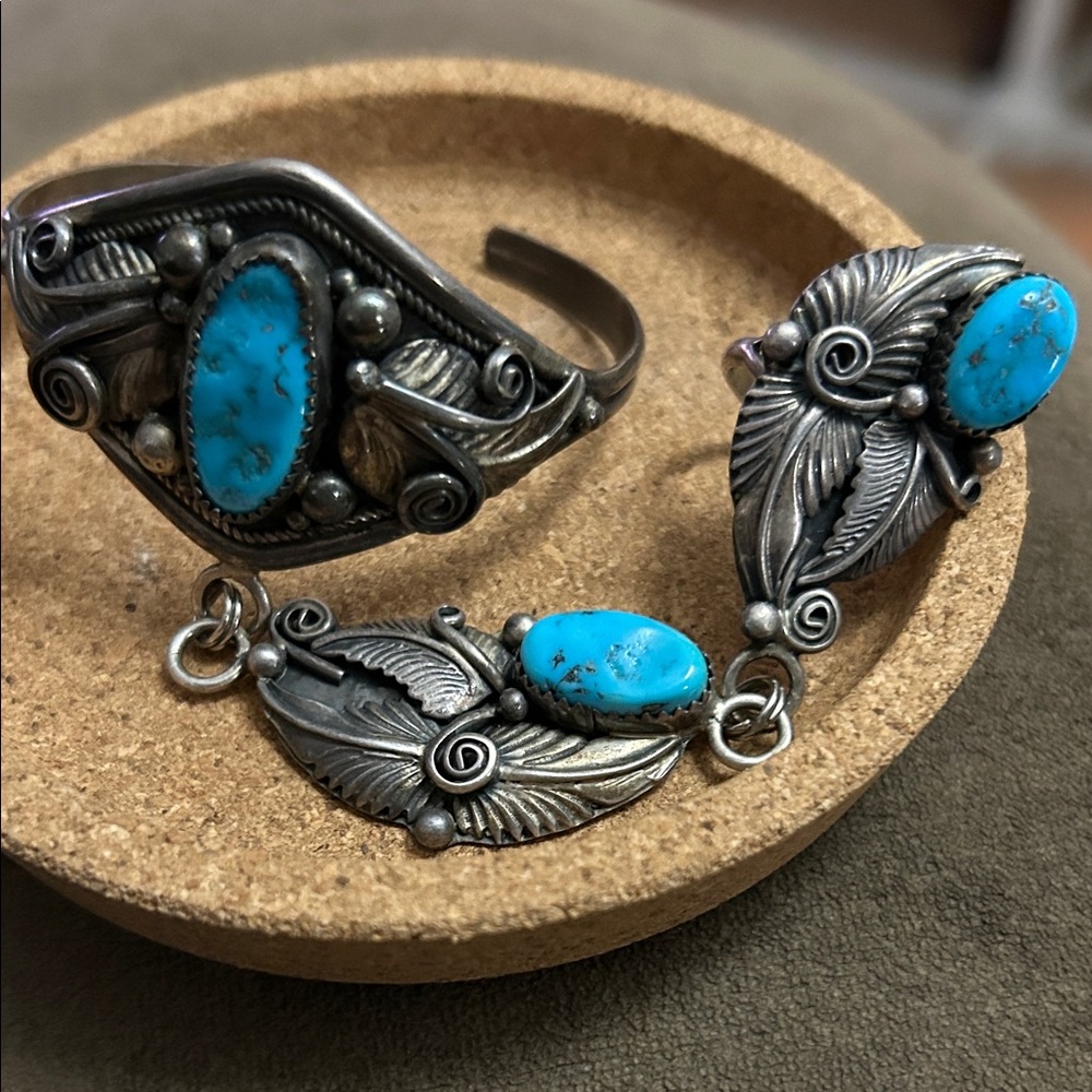 Turquoise and Silver Bracelet Set
